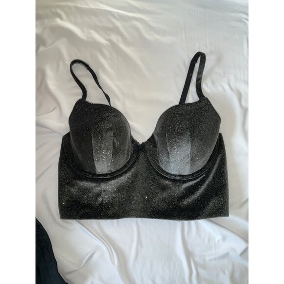 Victorias Secret Body by Victoria Lined DEMI Bra Black Sparkle Velvet 34D - Picture 3 of 6